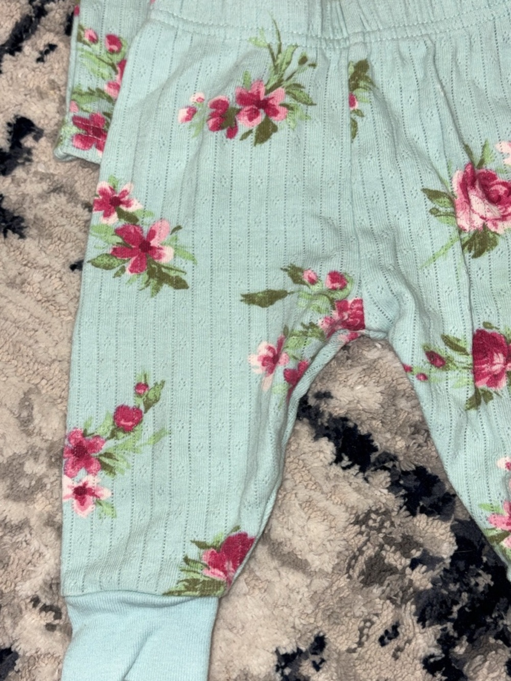 Kids Floral Thermal Matching Set - Light Mint with Pink Roses - Picture 5 of 6